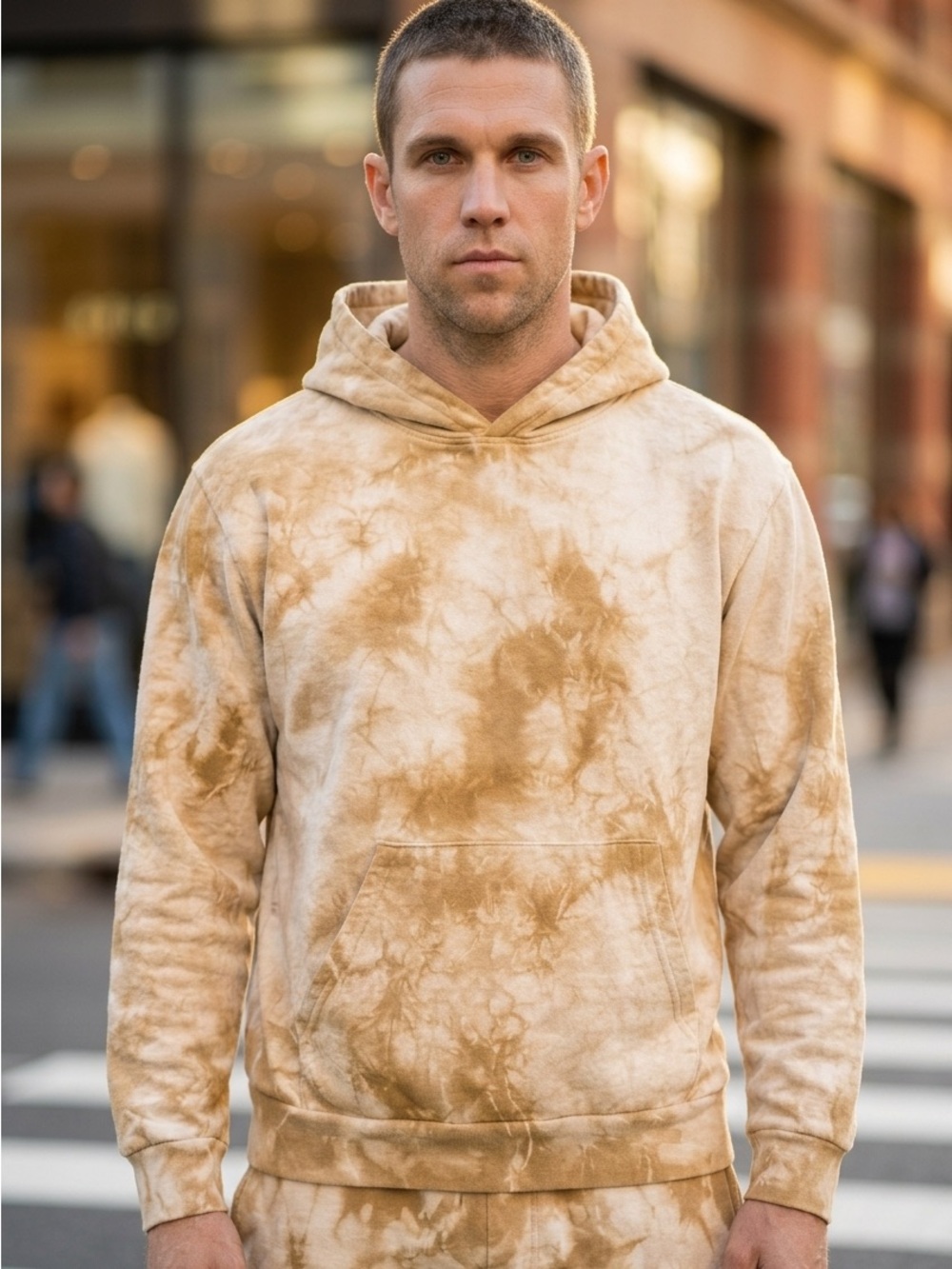 TALENTLESS Men's Beige Tie-Dye Pullover Hoodie